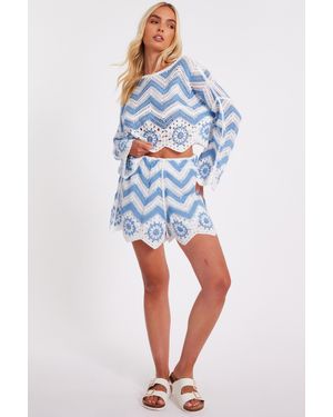 Quiz Crochet Scalloped Shorts - Blue