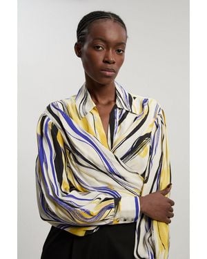 Karen Millen Brush Stroke Print Twill Woven Wrap Shirt - Grey