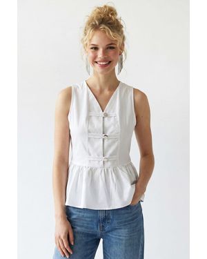 MixRay Mouwloze Poplin Peplum Blouse - Wit