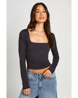 Boohoo Tall Second Skin Square Neck Long Sleeve Top - Black