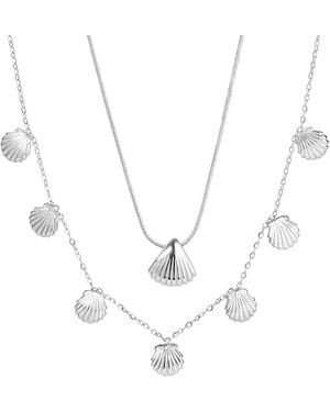 The Jewellery Stockroom Waterproof Stainless Steel Shell Necklace Set - White