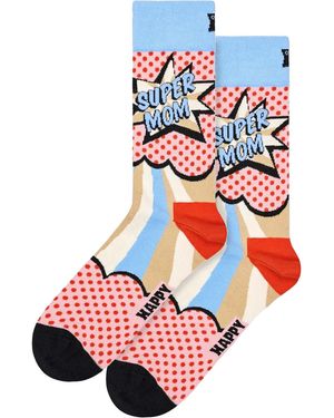 Happy Socks Novelty Super Mom Patterned Socks - White