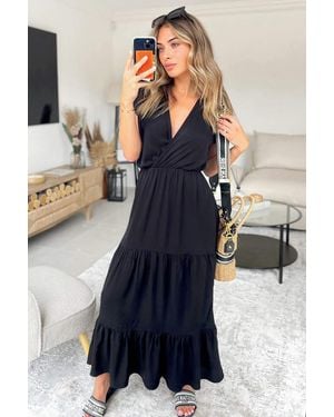 AX Paris Short Sleeved V-Neck Midi Smock Dress - Blue