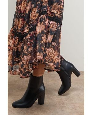 Oasis Louisa Faux Leather Round Toe Stacked High Heel Ankle Boots - Brown