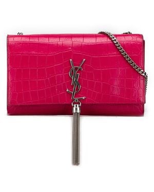 Saint Laurent Pre-Owned Medium Croc Embossed Leather Kate Tassel Crossbody - Red
