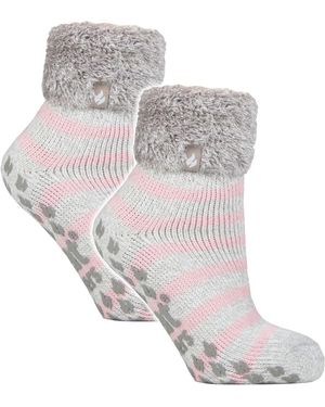 Heat Holders 2 Pack Ladies Soft Lounge Socks With Grips - Grey