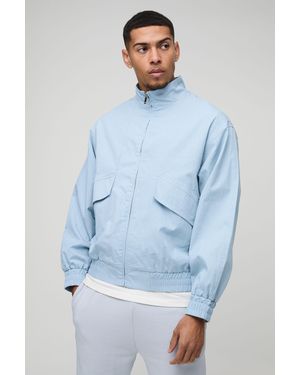 BoohooMAN Oversized Boxy Pocket Detail Twill Funnel Neck Bomber Jacket - Blue