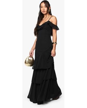 Boohoo Chiffon Strappy Ruffle Maxi Dress - Black