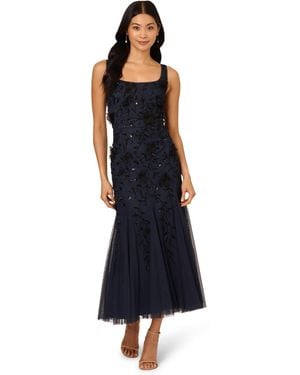 Adrianna Papell Sleeveless Bead Godet Dress - Blue