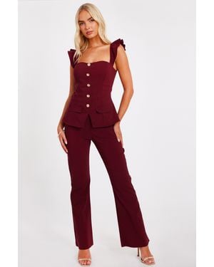 Quiz Frill Sleeve Jumpsuit - Red