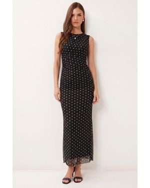 Happiness İstanbul Polka Dot Tulle Bodycon Midi Dress - Black