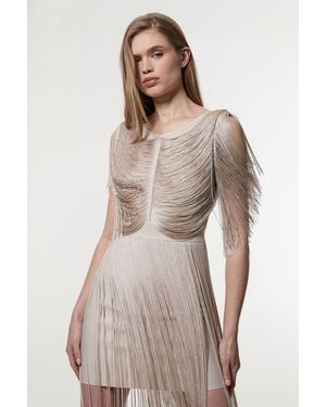 Karen Millen Petite Maxi Draped Fringe Knitted Mini Dress - Natural