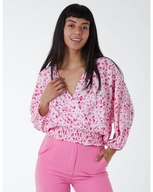 Blue Vanilla Elasticated Sleeve Wrap Front Elastic Hem Top - Pink