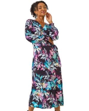 Roman Petite Abstract Stretch Midi Dress - Blue