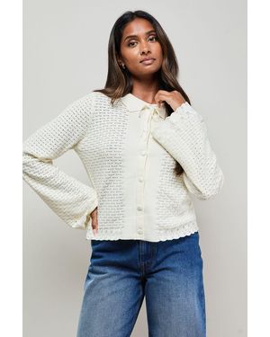 Oasis Trumpet Sleeve Textured Cardigan - White