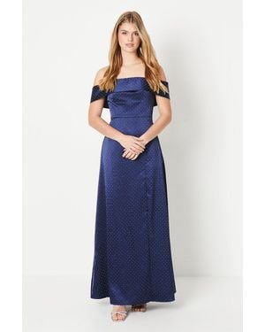 Debut London By Coast Bardot Satin Diamante Prom Dress - Blue