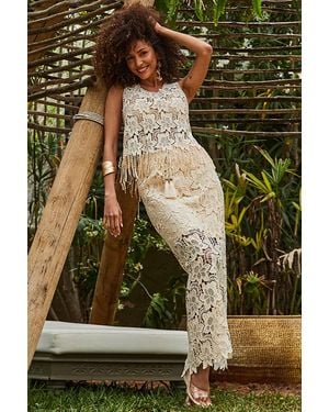 Sosandar Natural Floral Crochet Maxi Skirt - Green
