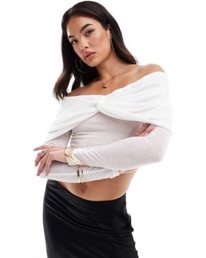 SNDY'S Mesh Bardot Twist Overlay Detail Top - White