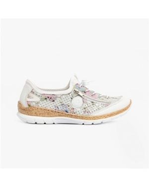 Rieker N42V1-90 Ladies Elasticated Trainers/Multi - White