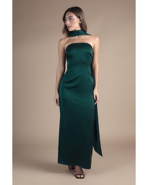 Oasis By Coast Bandeau Satin Bridesmaid Maxi Dress With Scarf - Blue