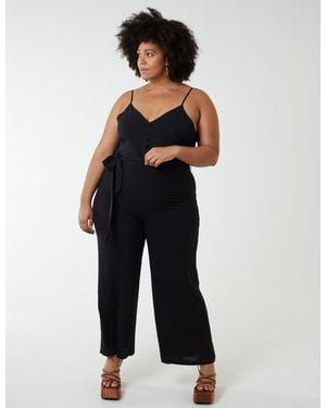 Blue Vanilla Curve Button Front Strappy Jumpsuit - Blue