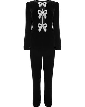 Saloni C/O Camille Velvet Rn Balloon Slv Jumpsuit W Embellished Bow Detail - Black