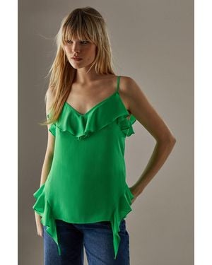 Warehouse Chiffon Ruffle Tendril Hem Cami Top - Green