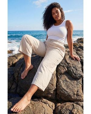 Roman Curve Linen Mix Cropped Trousers - Blue