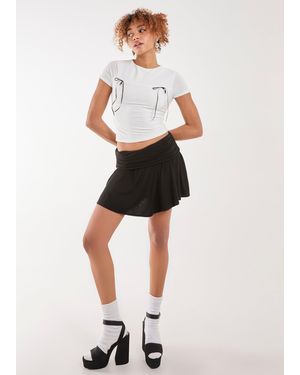 Pink Vanilla Double Fold Over Mini Skirt - Black