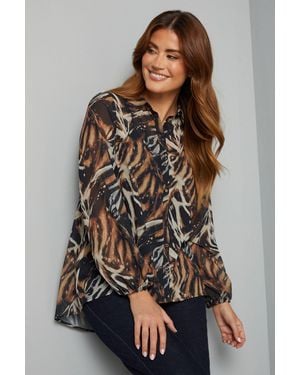 Wallis Abstract Animal High Low Hem Longline Shirt - Brown