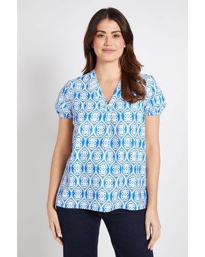 Wallis Geo Print Overhead Short Sleeve Blouse - Blue