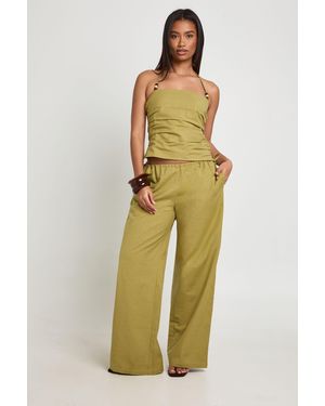 Boohoo Linen Look Tie Side Low Rise Trousers - Yellow