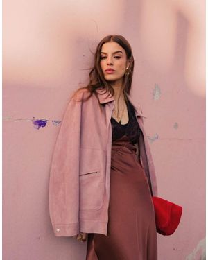 TOPSHOP Co-Ord Premium Real Suede Jacket With Seam Detail - Pink