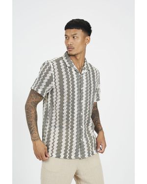 Brave Soul Zig Zag Stripe Short Sleeve Shirt - White