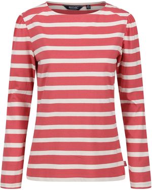 Regatta Ladies Federica Stripe Long-Sleeved T-Shirt (Mineral/Light Vanilla) - Red