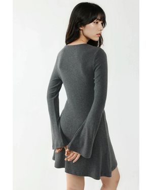 Hiccup Textured Boat Neck Mini Dress - Grey