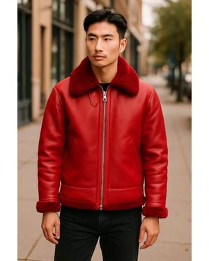 Infinity Leather B3 Bomber Raf Aviator Sheepskin Jacket -Wyndham - Red