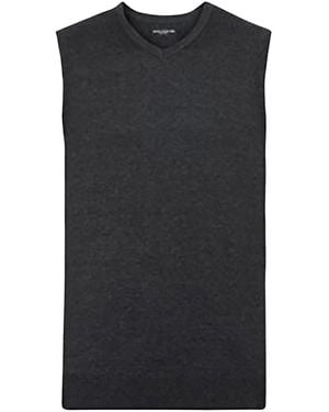 Russell Collection V-Neck Sleevless Knitted Pullover Top Jumper Marl) - Black