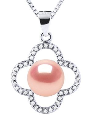 Diadema Clover Necklace Freshwater Pearl 9-10 Mm 925 - Pink