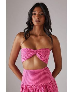 Warehouse Gingham Twist Front Bandeau Top - Red