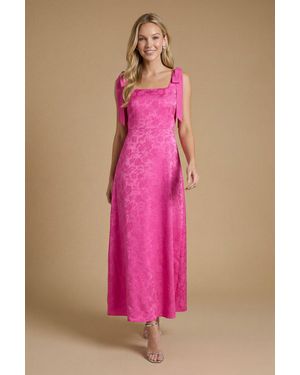 Oasis Petite Bright Square Neck Chiffon Tie Shoulder Satin Jacquard Bridesmaid Maxi Dress - Pink