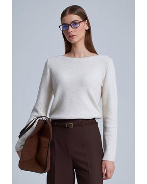 Dilvin Boat Neck Sequin Knit Jumper - White