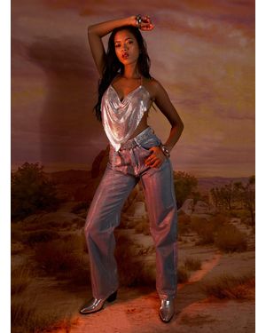 Pink Vanilla Metallic Foil Coated Jeans - Brown