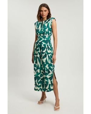 Karen Millen Viscose Linen Geo Print Woven Pintuck Midi Dress - Green