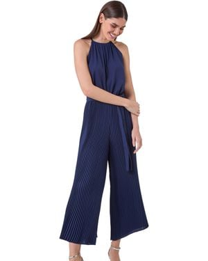Roman Pleated Halter Neck Jumpsuit - Blue