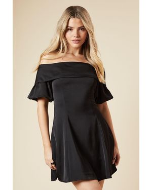 Dorothy Perkins Dp Luxe Bardot Seamed Puff Sleeve Mini Dress - Black