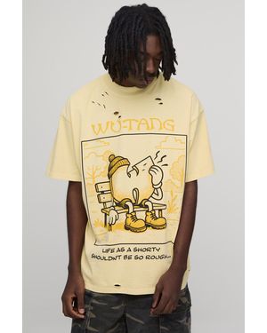 BoohooMAN Oversized Extended Neck Wu Tang License Print T-Shirt - Natural