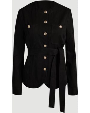 Karen Millen Cotton Utility Button Detail Tie Waist Shirt - Black