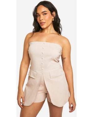 Boohoo Plus Stretch Woven Bandeau Tailored Playsuit - White