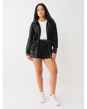 True Religion Washed Big T Boyfriend Zip Up Hoodie - Black